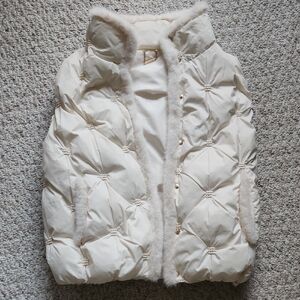 Chico's Cream Puffer Vest with Fur Trim Size 0
